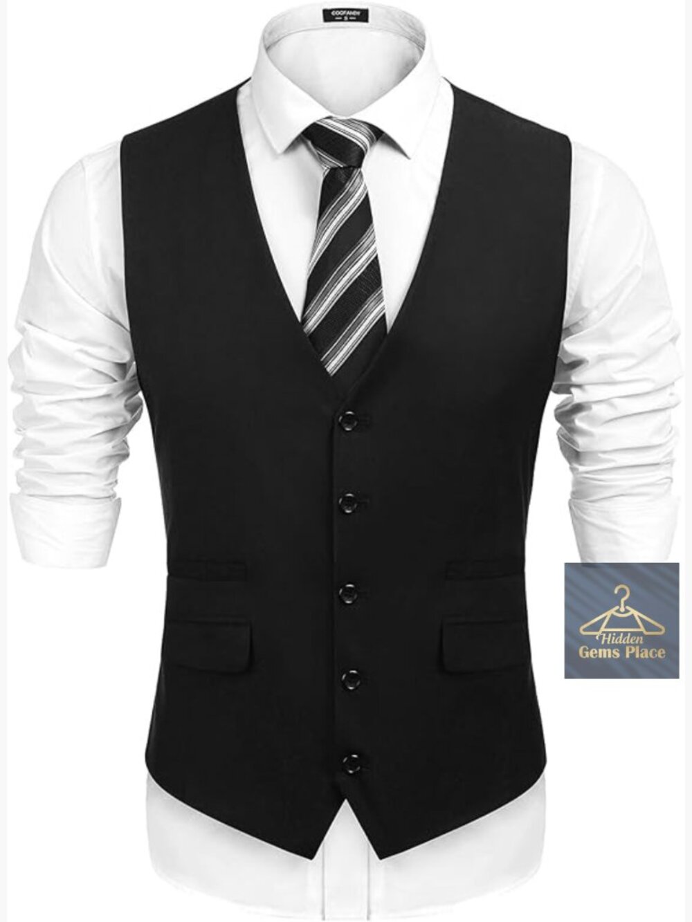 Slim Fit Formal Suit Vest for Wedding Office Party V-Neck 5 Buttons